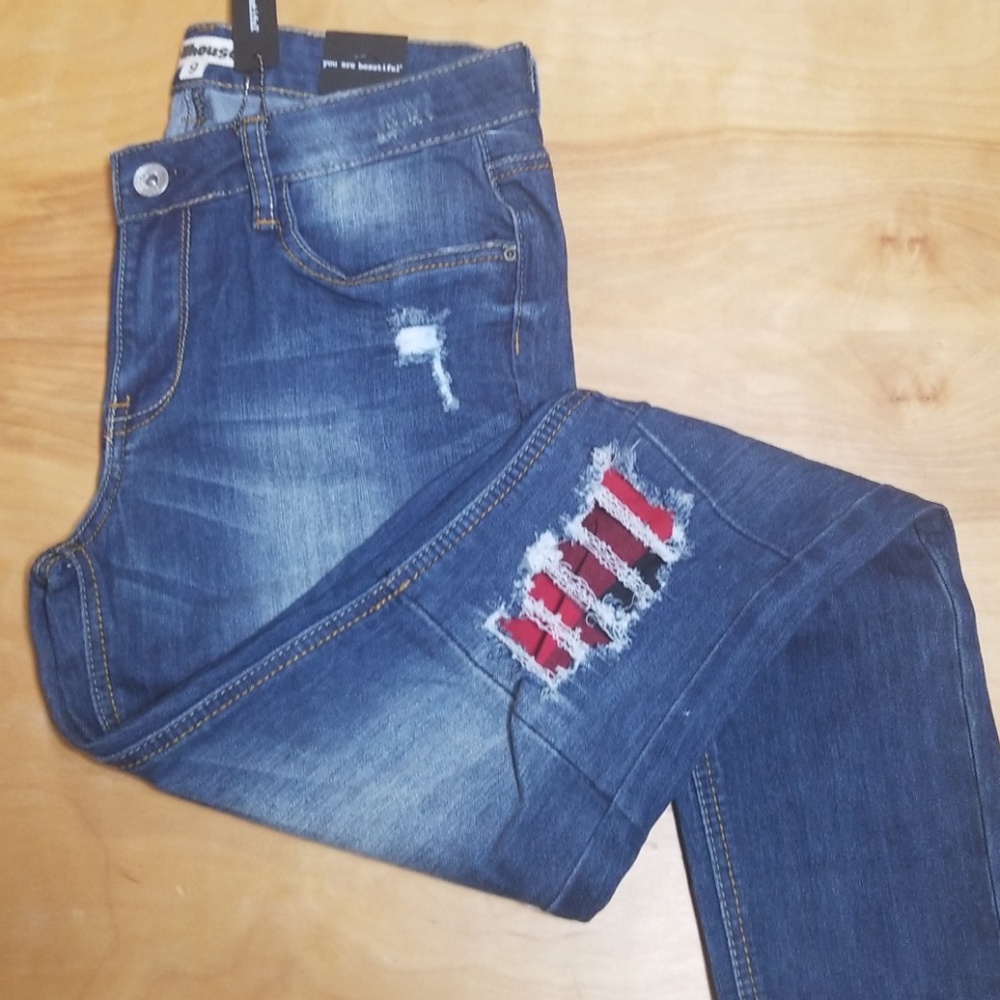 Dollhouse Patchwork Distressed Skinny Jeans